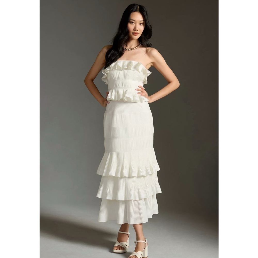 Anthropologie LET ME BE STRAPLESS TIERED RUFFLED DRESS